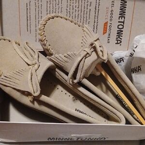 Minnetonka Light Tan Suede Moccasins